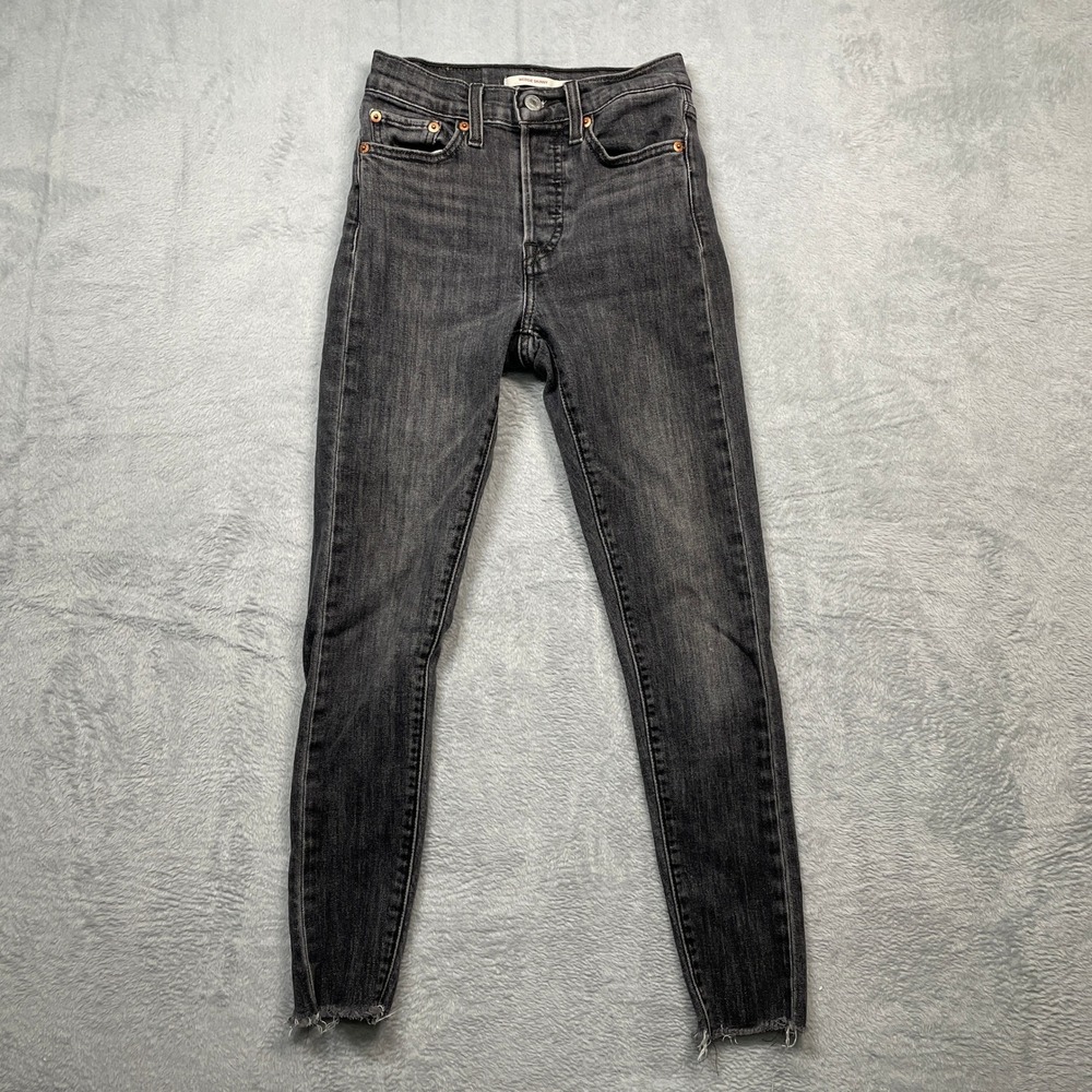 Levi's Wedgie Skinny Jeans Women 24 Black High Rise Raw Hem